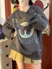 Retro Chic Fleece-Lined Round Neck Casual Sweater