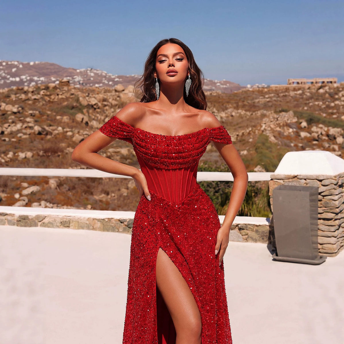 Elegant Slit Evening Gown for Banquet Hosts