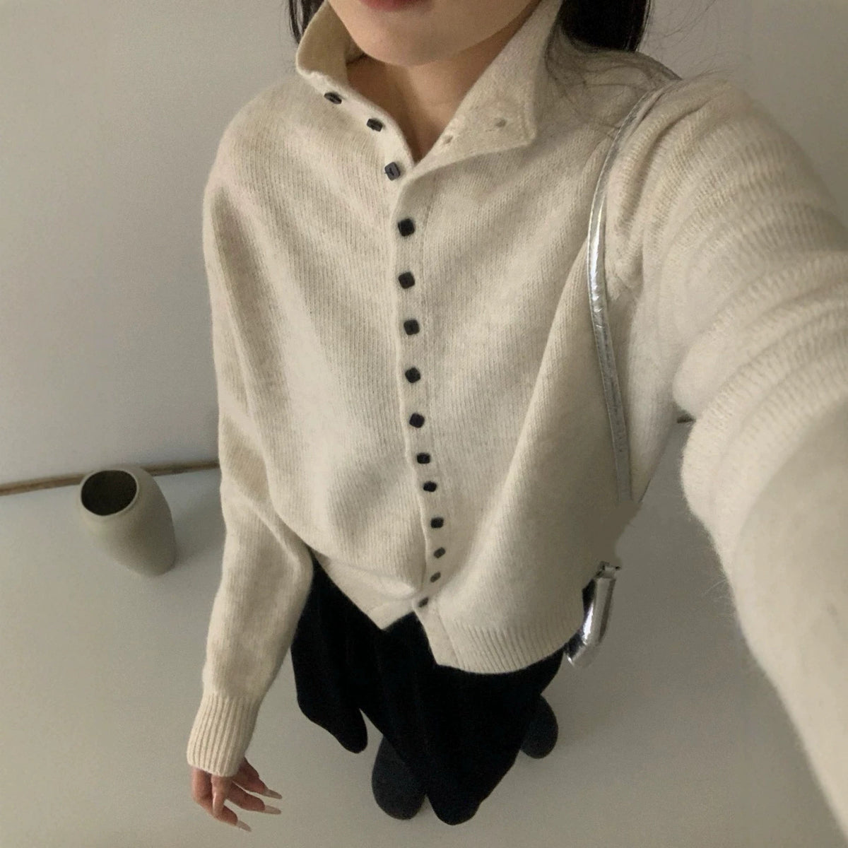 Slimming Versatile Mock-neck Knit Cardigan Sweater