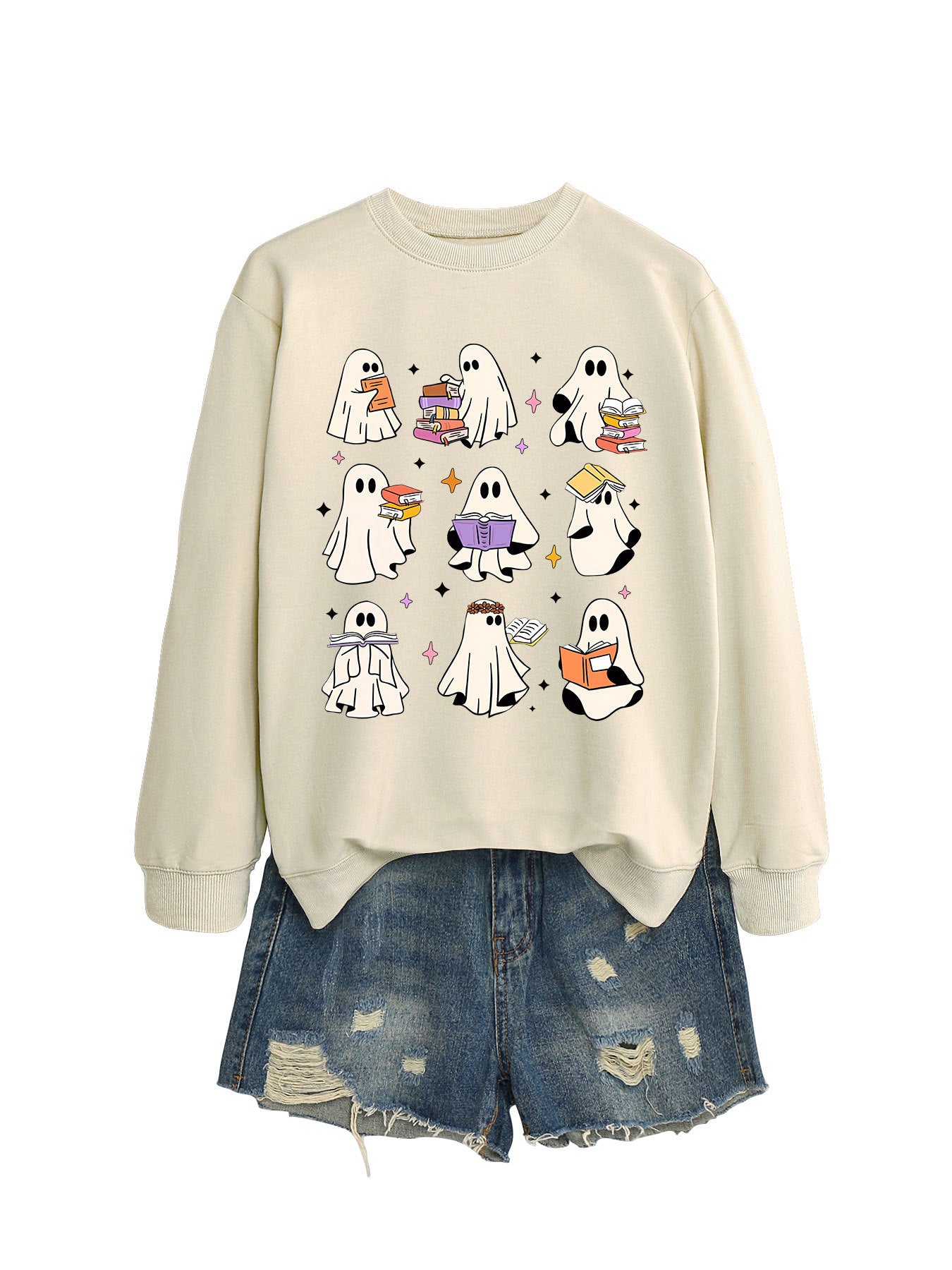 Women's Cozy Reading Print Pullover Sweater