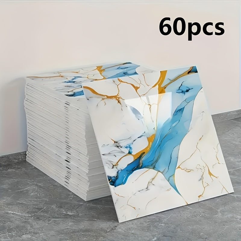 20/40/60/80/100pcs Glossy Marble Pattern Imitation Ceramic Tiles Self-Adhesive Wall Stickers, Peel and Stick, Waterproof for Living Room Kitchen Backsplash Bathroom Home Wall Stickers, Not Suitable…