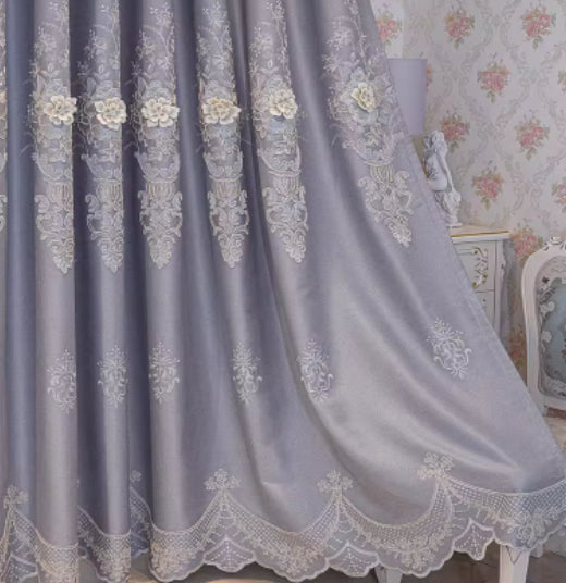 Embroidered Curtain with Relief Design Blackout and Thickened Floor-length Curtain