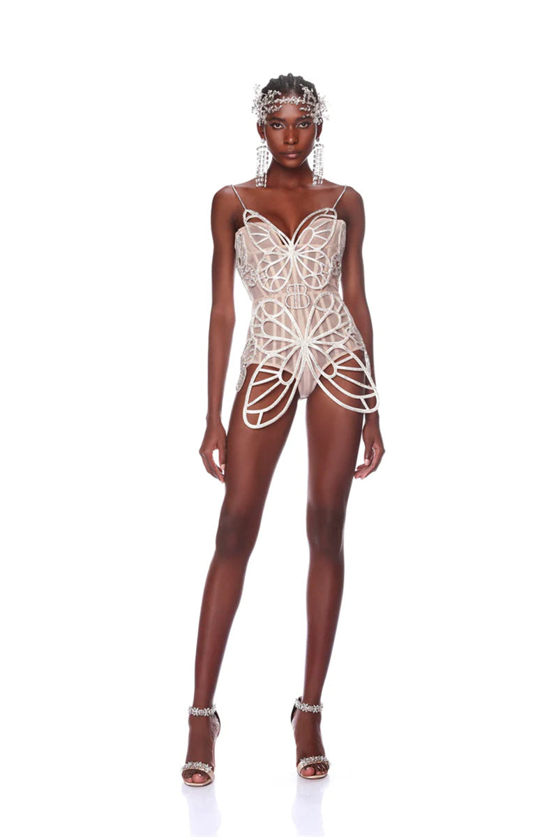 Rhinestone Bow Sleeveless Party Jumpsuit