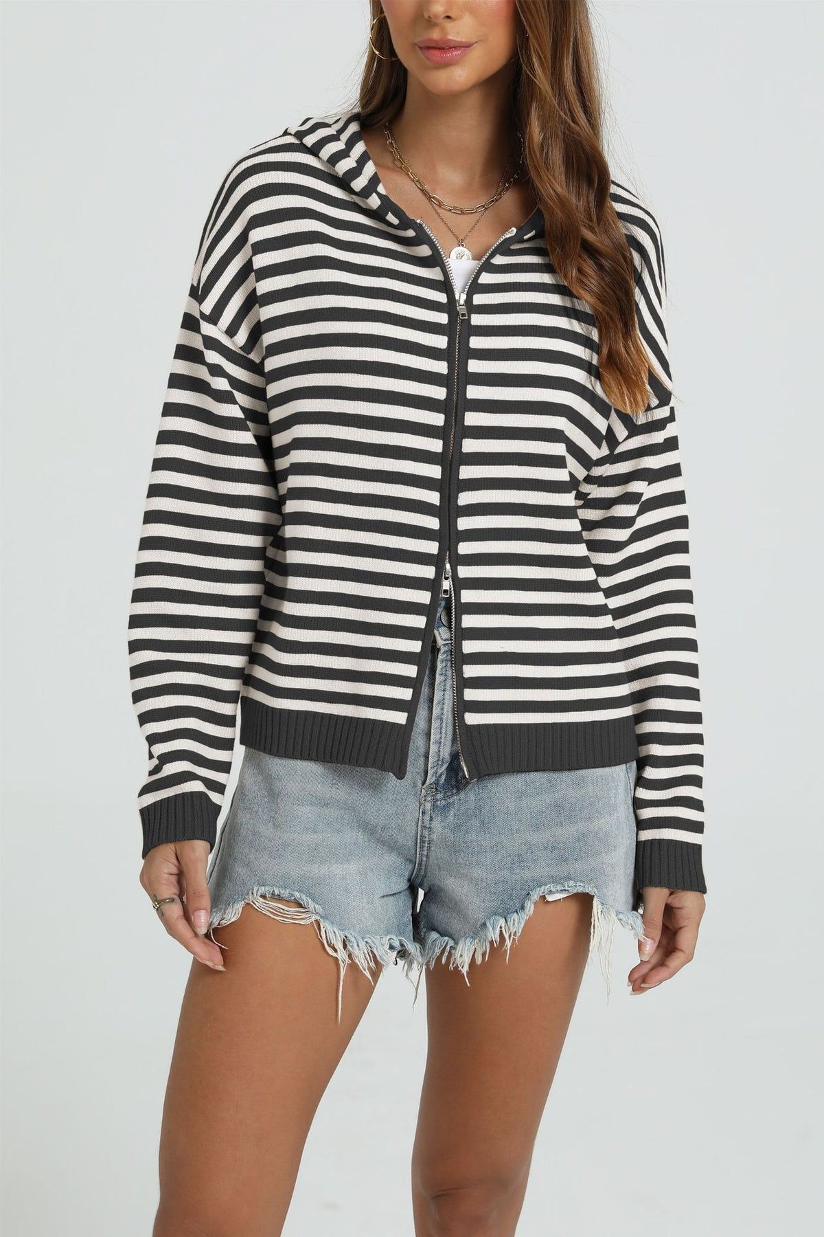 Womens Casual Hooded Knit Cardigan Sweater