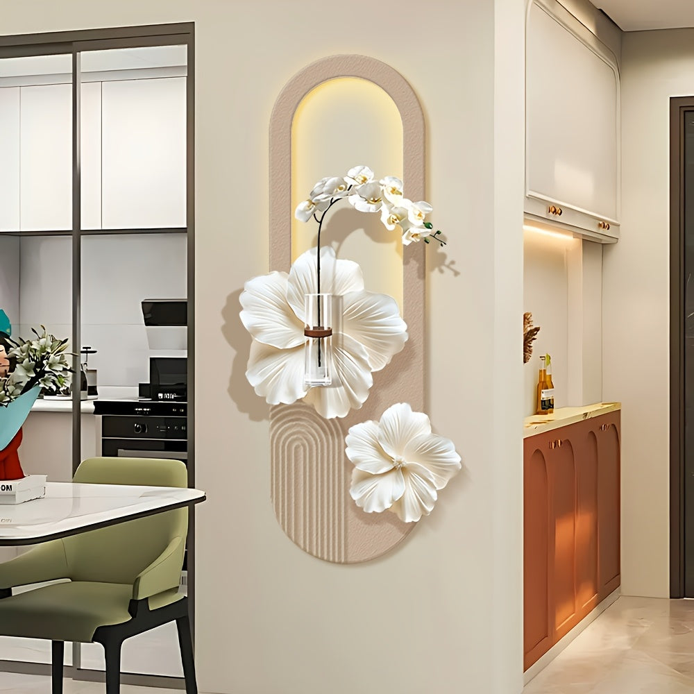 3D Flower Wall Decoration with Lights, Pure Handmade Sandstone Plant Decorative Painting, Simulation Plant Wall Sculpture, Suitable for Entrance, Bedroom, Living Room, Restaurant, Home, Office…