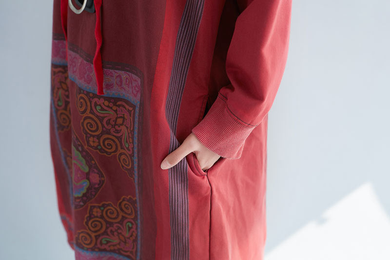Gradient Print Loose Hooded Sweatshirt Dress