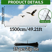 Heavy‑Duty Outdoor Duck and Chicken Net Fence – 49.21 ft × 24.61 ft Thickened Black Bird‑Proof Net with 15 Zip Ties