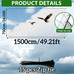 Heavy-duty bird-proof net fence for outdoor poultry protection 49.2 ft x 24.6 ft