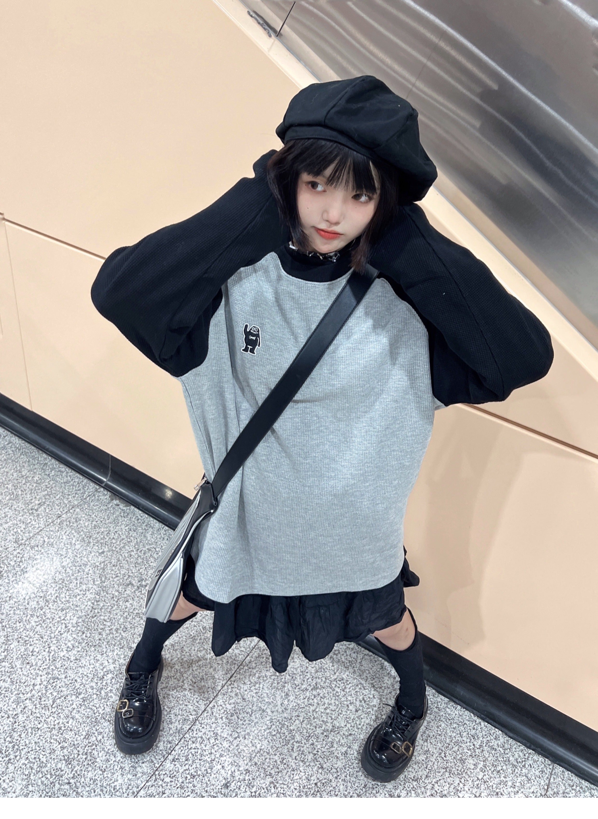 Waffle Long Sleeve T-shirt Women's Vintage Round Neck