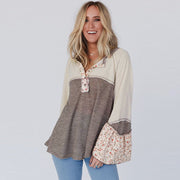 Multicolor Printed Long Sleeve Pullover Top for Women