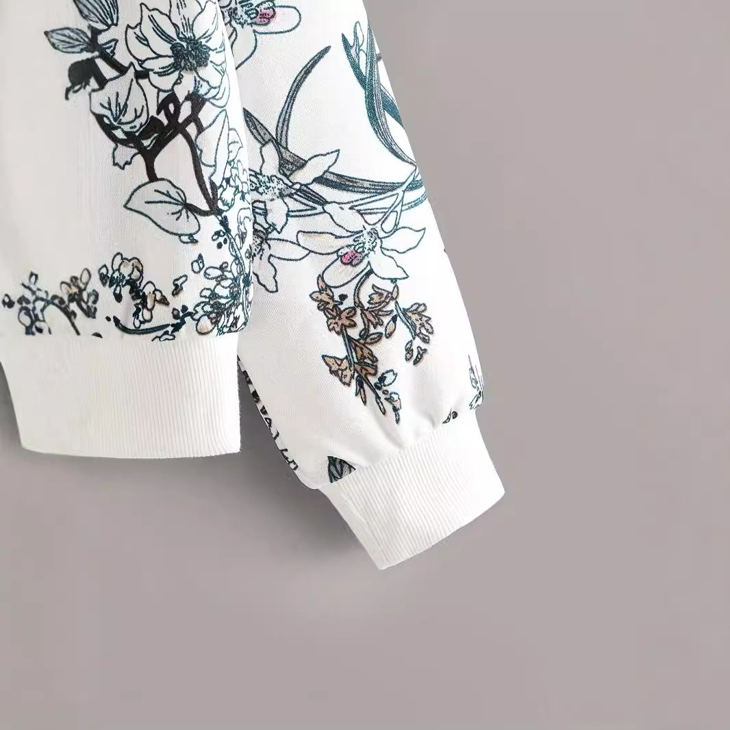 Cozy Floral Print Drop-Shoulder Sweater