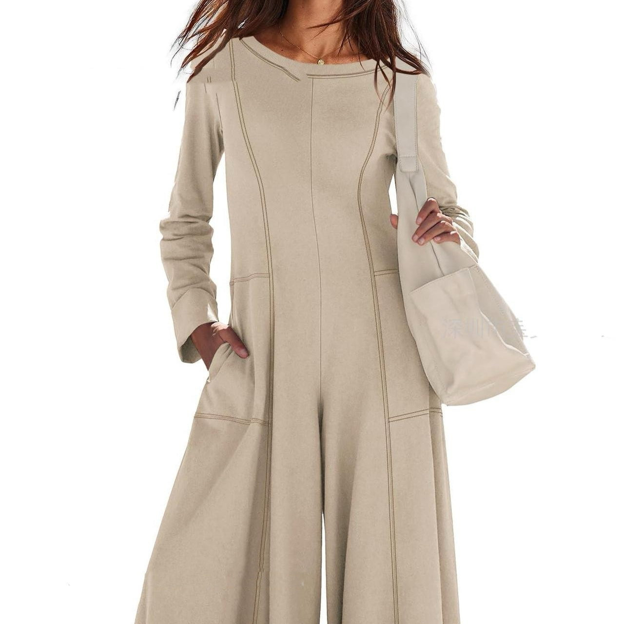 Chic Striped Long-Sleeve Wide-Leg Jumpsuit