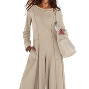 Chic Striped Long-Sleeve Wide-Leg Jumpsuit