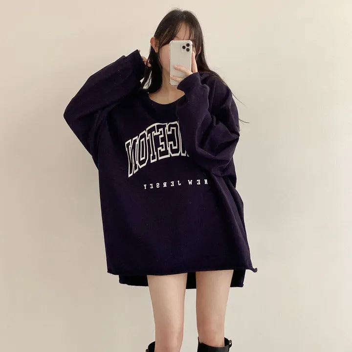 Korean Style Letter Print Loose Hooded Casual Sweater