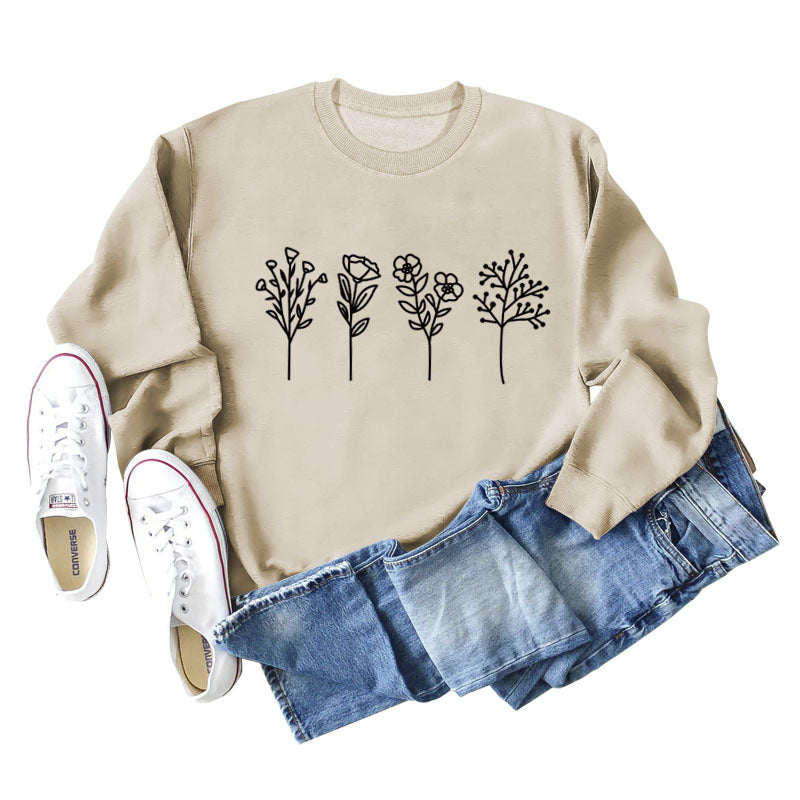 Floral Print Long Sleeve Casual Streetwear Sweatshirt