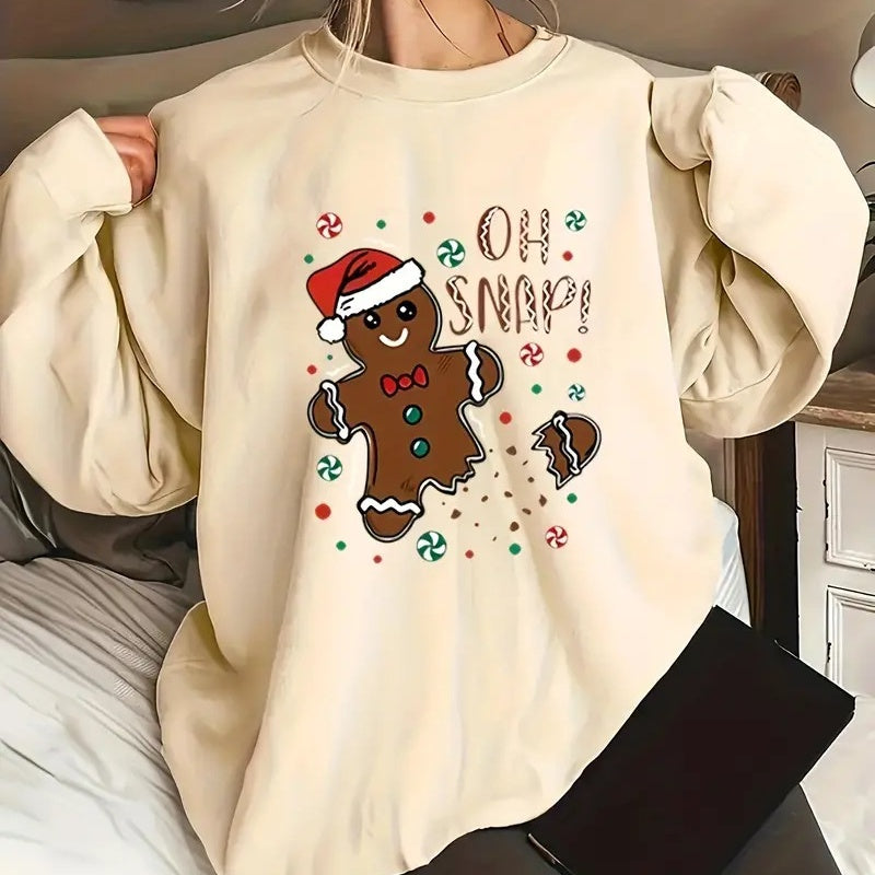 Kawaii Ginger Cake Christmas Holiday Print Loose Sweater
