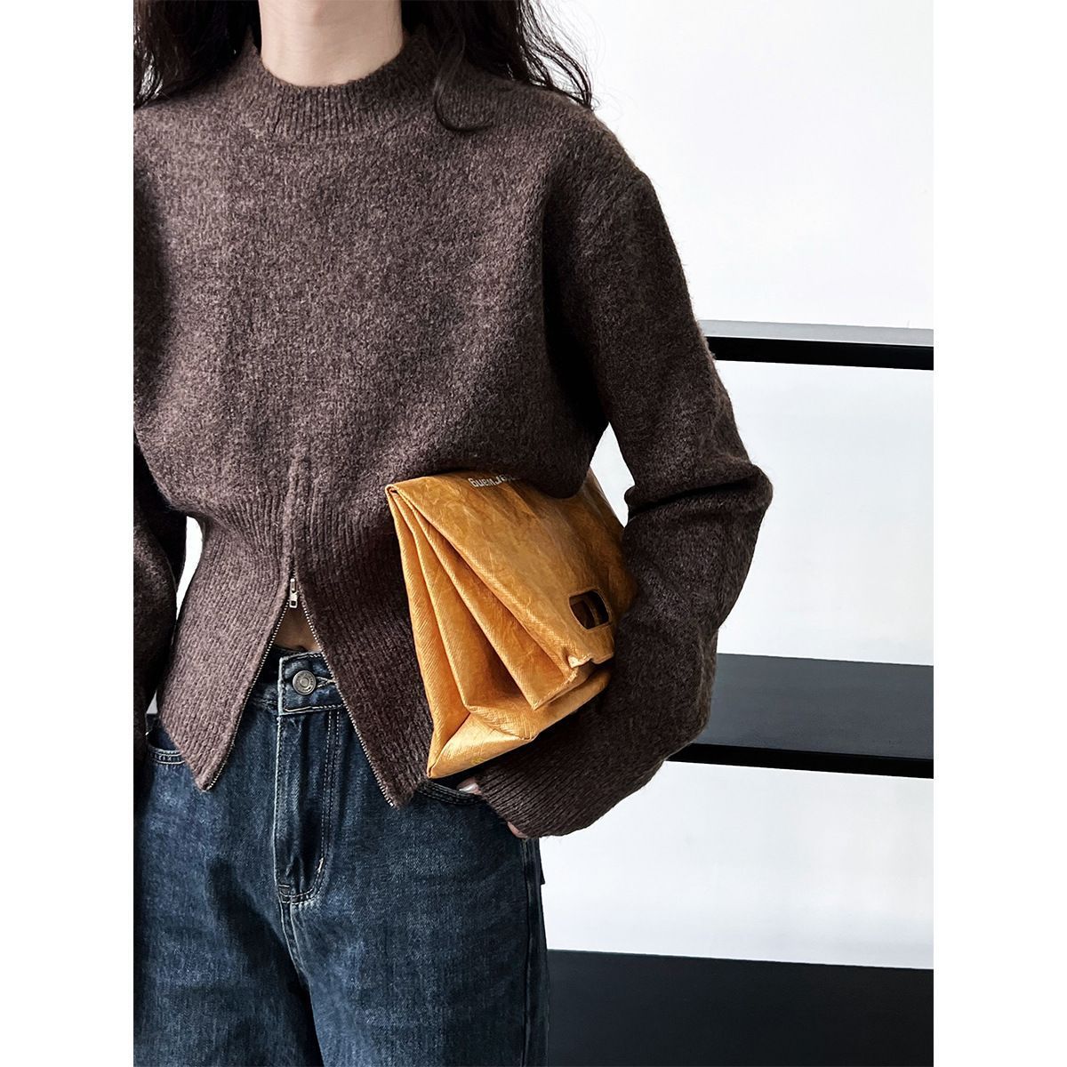New Autumn Split-zip Short Sweater