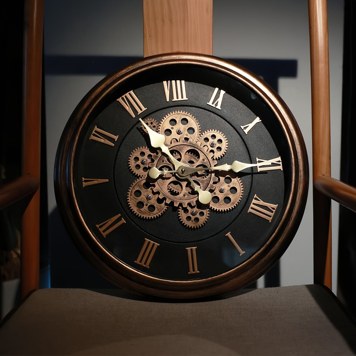 Large Decorative Wall Clocks with Real Gears Moving Mid-Century Timepiece, 15 Inch Vintage Industrial Steampunk Clock for Livingroom Bedroom Kitchen Office Bar Decor, Thick Frame, Glass Cover, Mother Grandparents Gifts