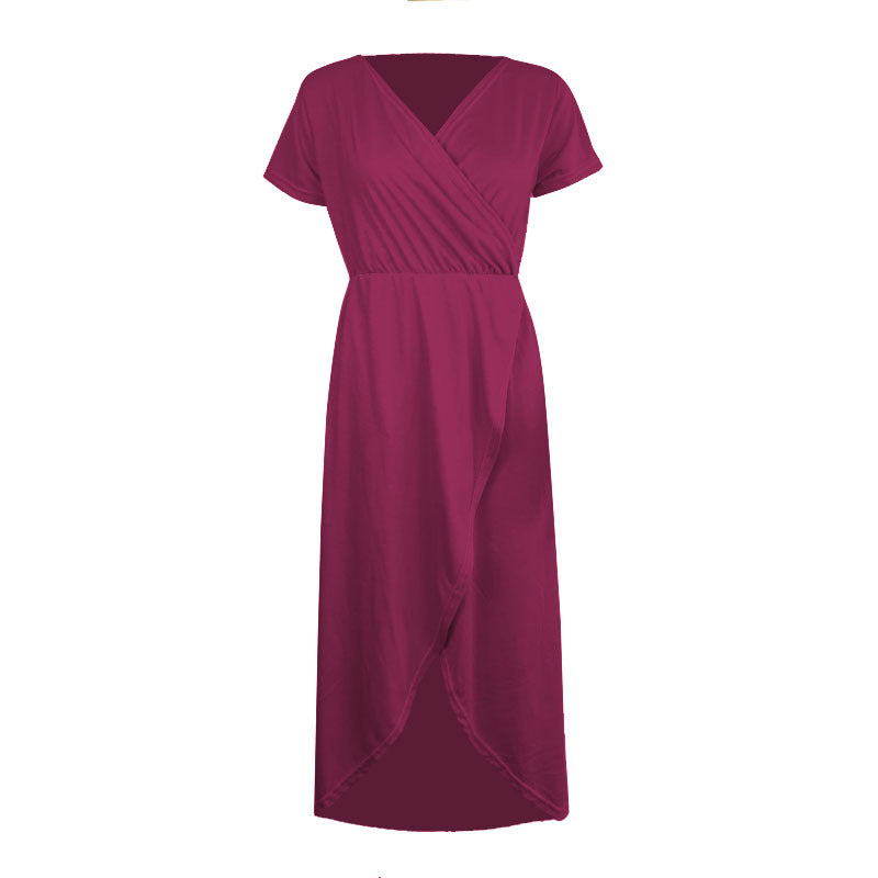 Womens Cross-front Short-sleeve V-neck Slim-fit Elegant