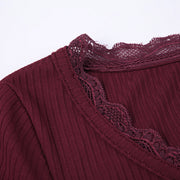 Lace Stitching Slim-Fit Long Sleeve Top
