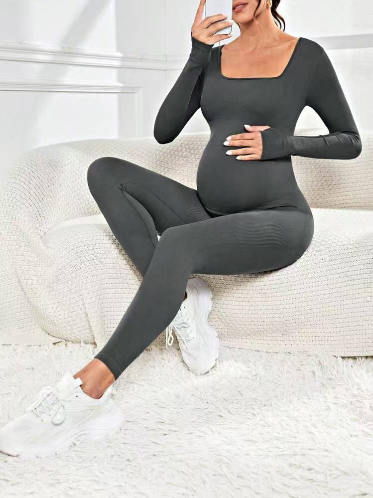 Seamless Ribbed Maternity Jumpsuit One-Piece Romper