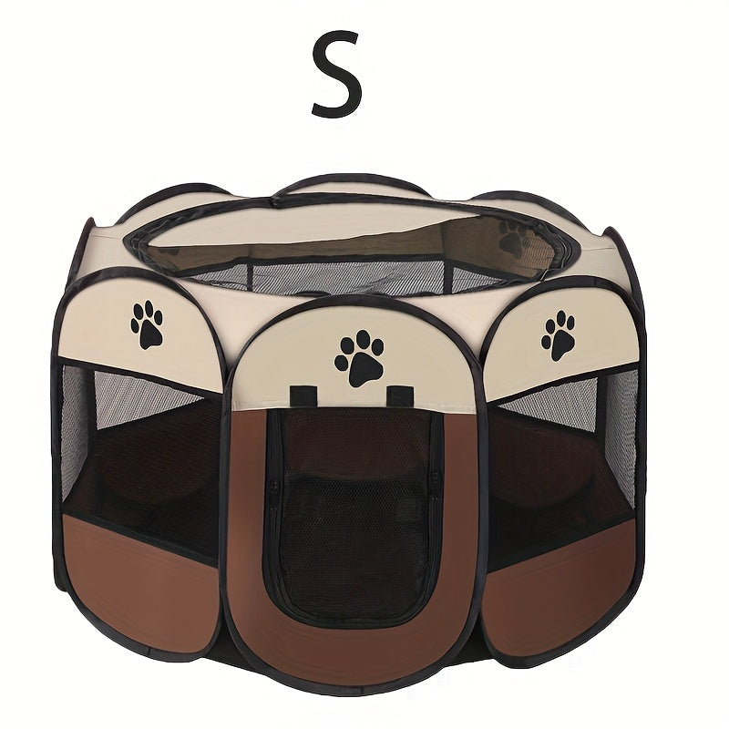 Durable Pet Playpen Durable & Foldable Oxford Cloth Octagonal Pet Playpen For Cats And Dogs  Scratch Resistant, Two-tone Design With Paw Print Accents, Indoor/outdoor Use (S, M, L), Portable &