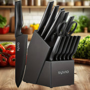 Knife Sets for Kitchen with Block, 14pcs/set Kitchen Knife Set with Sharpener, with Heavy Poultry Shears And 6pcs Serrated Steak Knives Razor-Sharp, Stainless Steel, Lightweight, Anti-Slip Handle S...
