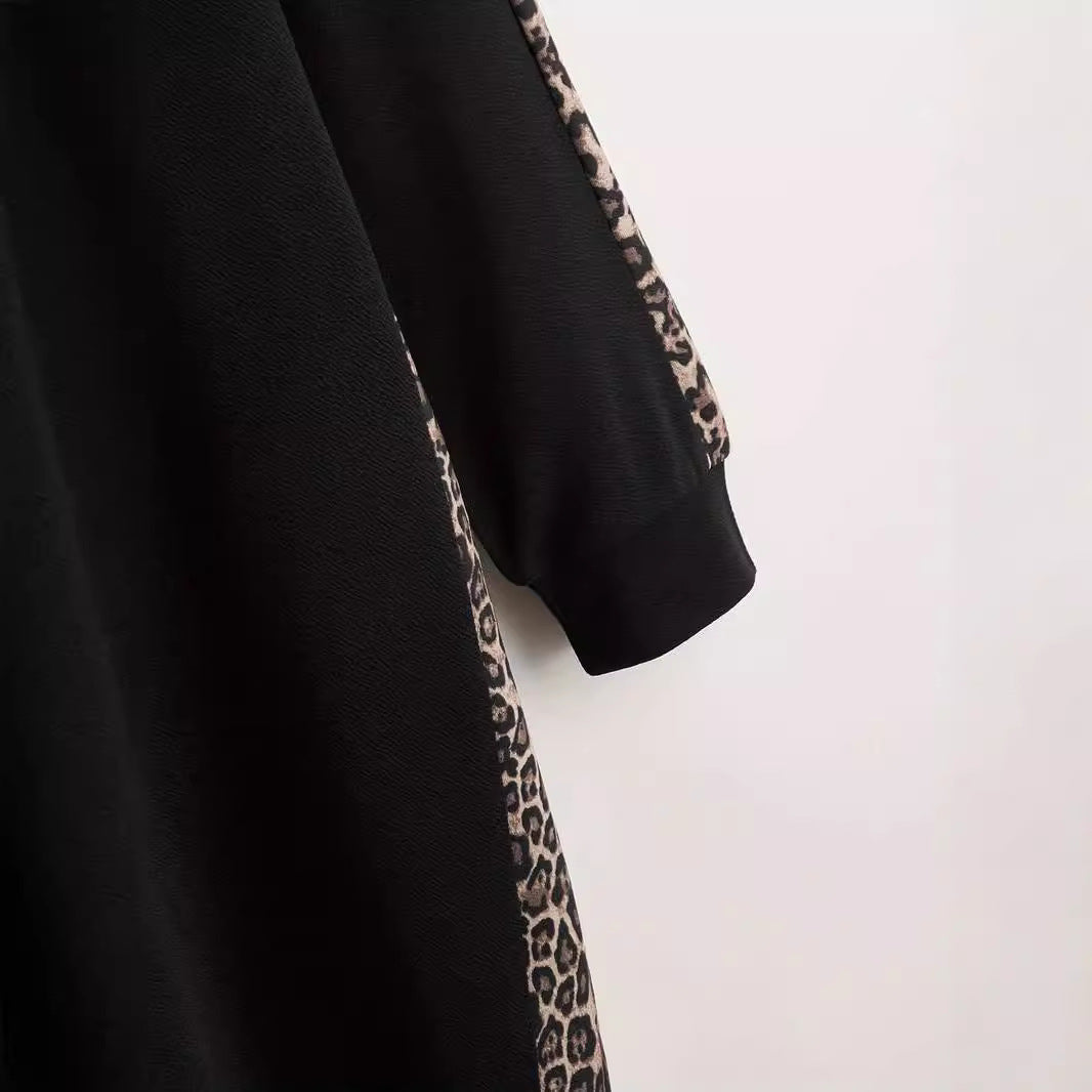 Plus Size Leopard Print Drawstring Hoodie