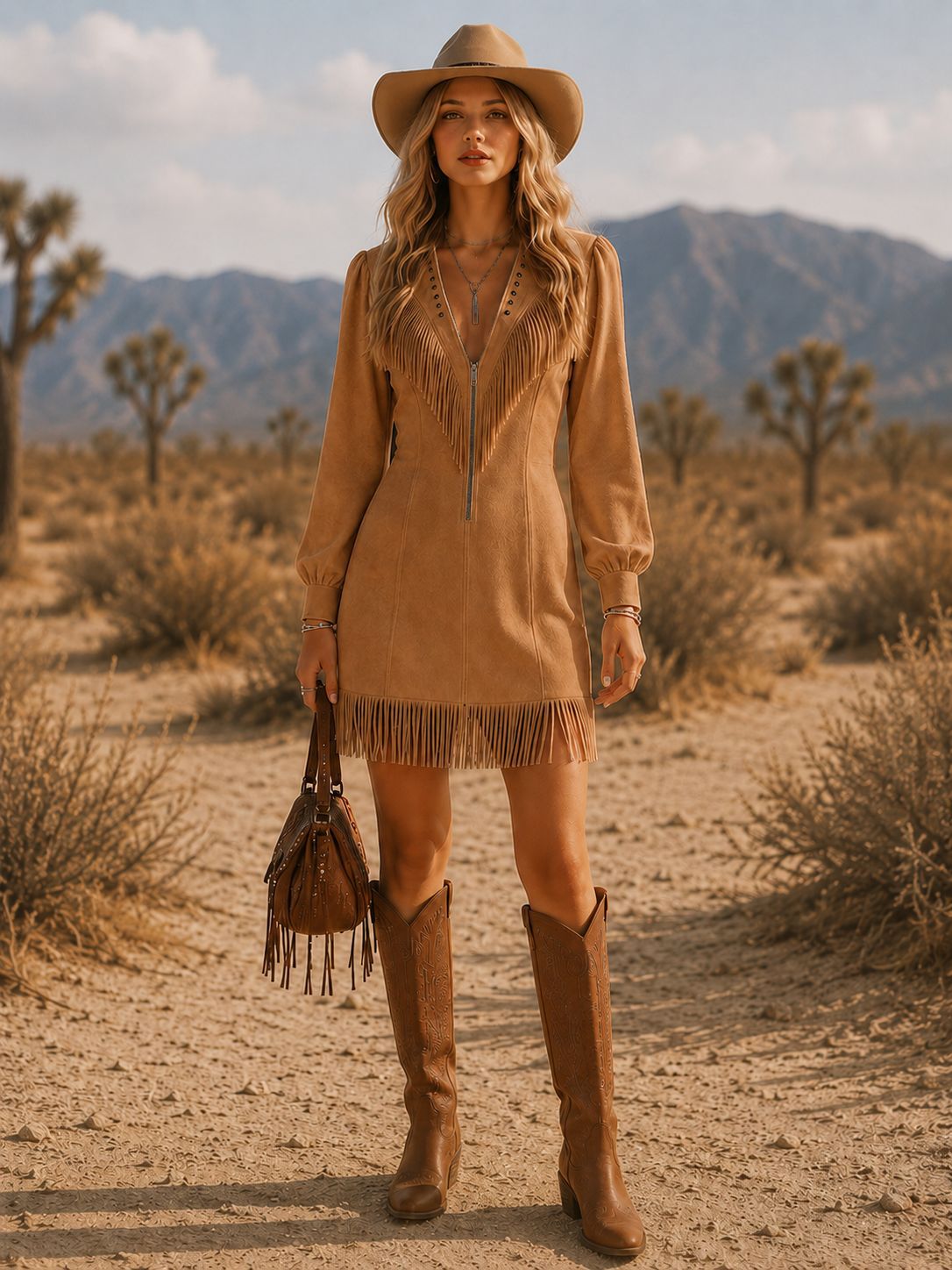 Retro V-Neck Zip Faux Suede Mini Dress