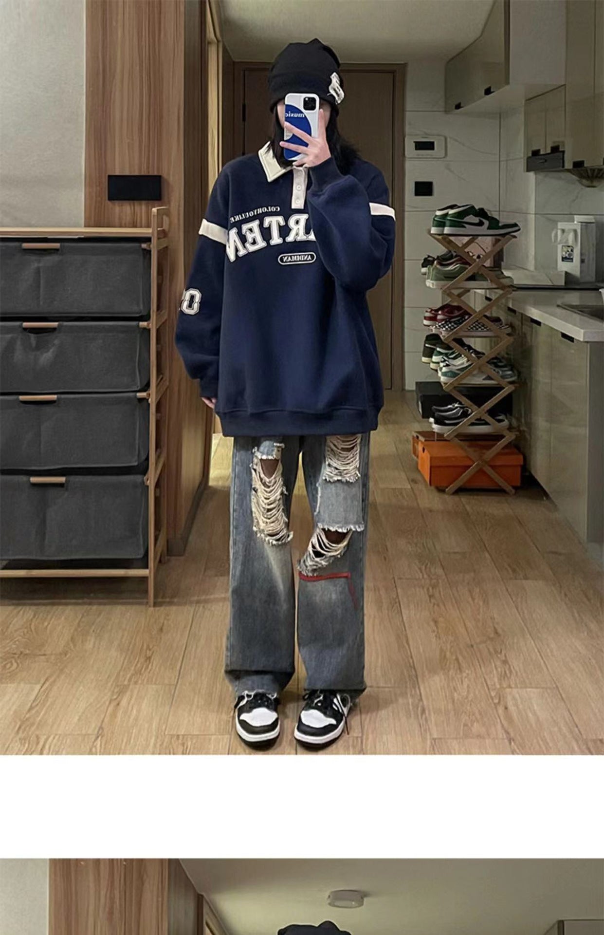 American Retro Contrast-color Stitching Sweatshirt Loose Casual Top