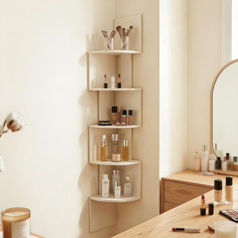 5-tier vintage style corner wall shelf in black and white