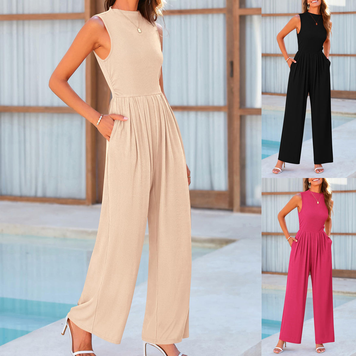 Women's Casual Sleeveless Wide Leg Jumpsuit