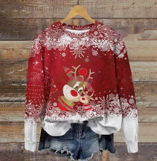 Women's Festive Holiday Print Crewneck Christmas Sweater