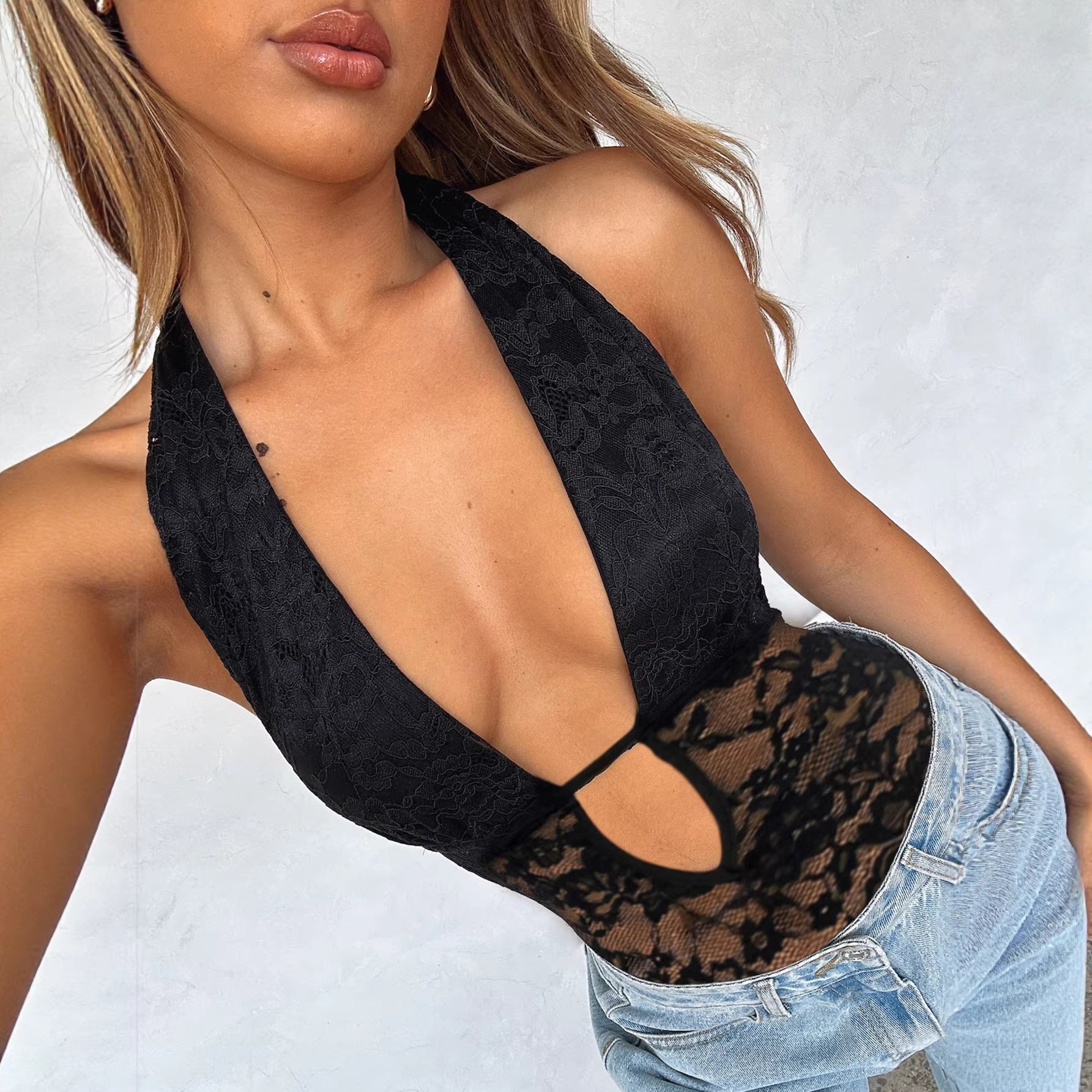 Backless V-Cut Halter Jumpsuit for Women