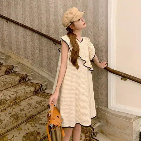 Striped Mini-sleeve Dress Womens New Summer Style