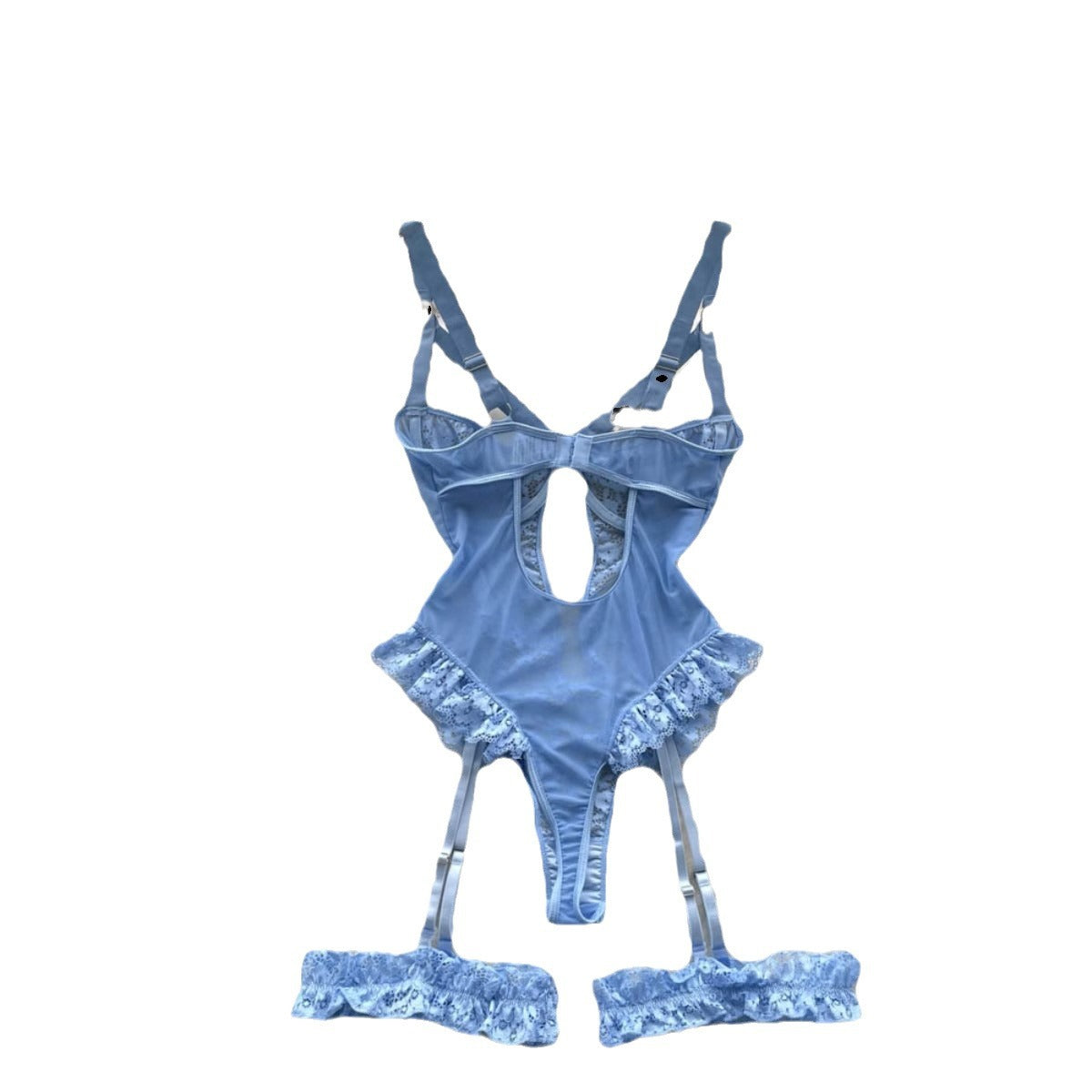 Lace Lace Lace Garter Split See-through Strappy Low-cut Hollow High Fork Jumpsuit