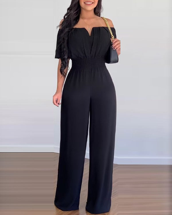Chic Off-Shoulder Waist-Trimming Straight Jumpsuit