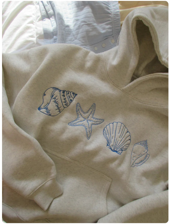 Cozy Shell Print Drop-Shoulder Pullover Sweater