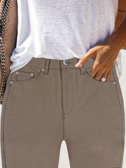 Women's High-Waisted Skinny Jeans - Stretchy Wide-Leg Trousers with Button Closure & Multiple Pockets, Beltless All-Season Pants (No Belt Included) - Solid Black Straight-Leg Fit for Casual & Forma...