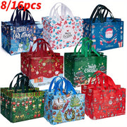 8/16pcs Large Christmas Gift Bags with Handles, Reusable Non-Woven Holiday Shopping Totes for New Year & Xmas Party Decorations, 12.8''×9.8''.6, Holiday Decorations, Festive Party Supplies, Decorat...