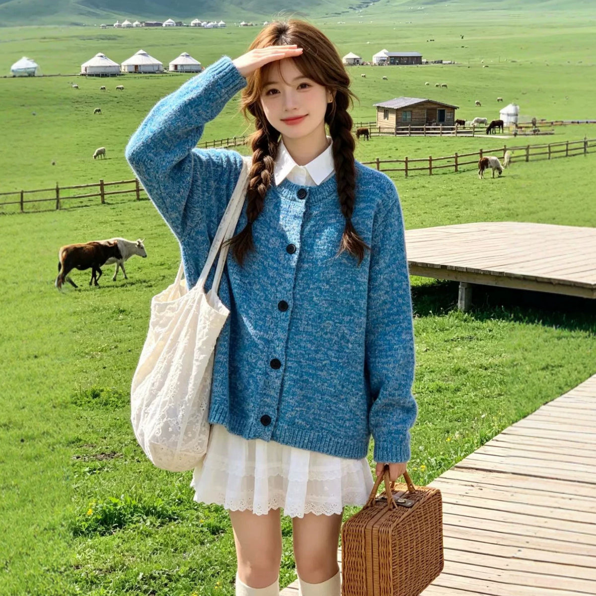Womens Retro-style Knitted Cardigan for Spring Autumn and Winter