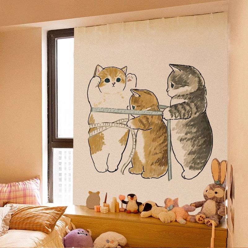 Velcro Curtain Cute Cat Punch-free Installation Shade Cloth Self-adhesive Short