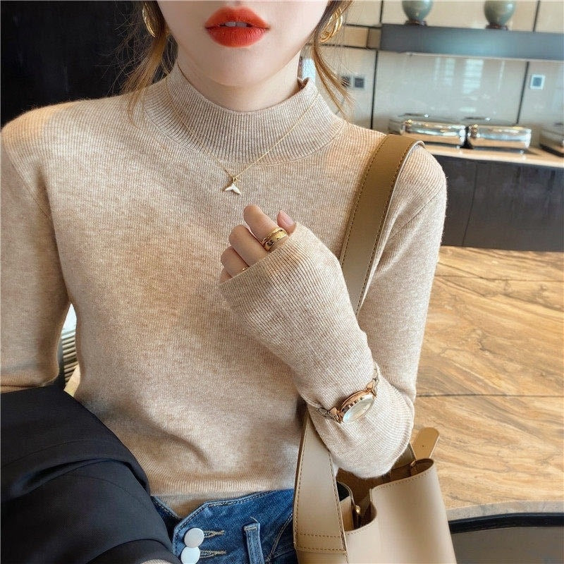 Slim-Fit Mock Neck Long-Sleeve Layering Sweater