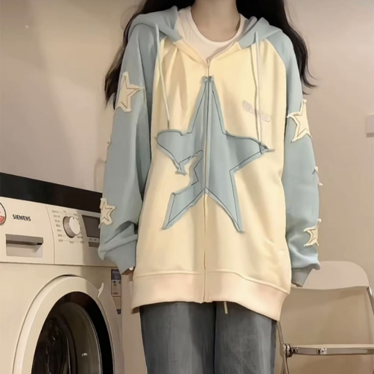 Women's Korean Loose Patchwork Hoodie Jacket