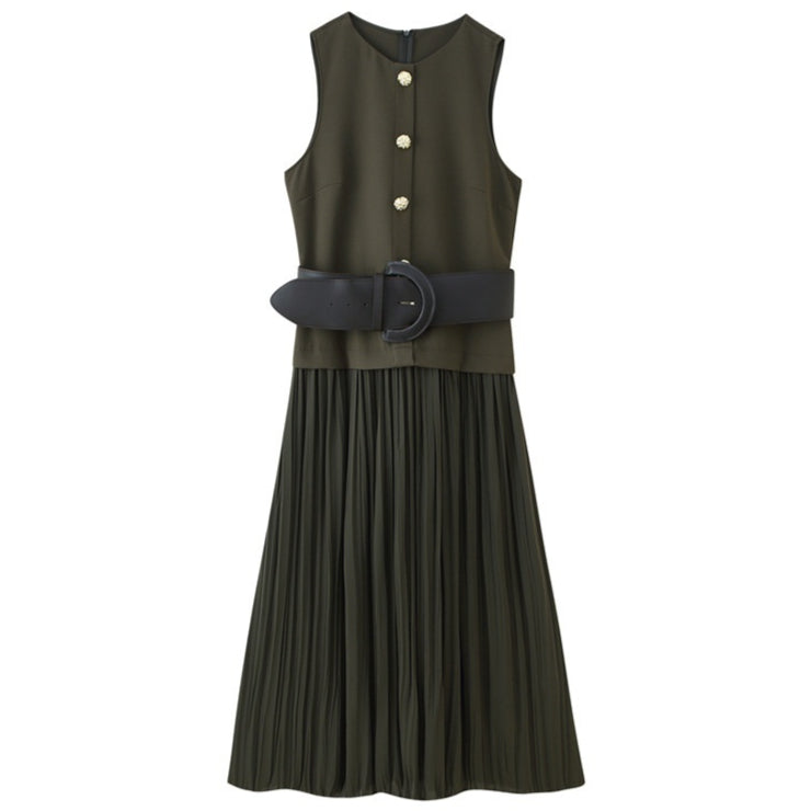Women's Clothing with Belt Stitching Dress