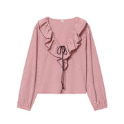 Autumn New Arrival Sweet Layered Decorative Small-Plaid Long-Sleeve Shirt