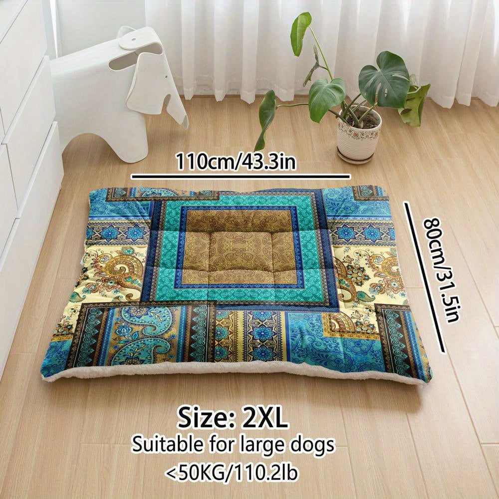 Extra-Large Plush Dog Sofa Bed With Geometric Palace Stripe Digital Print, Machine Washable Dog Bed, Suitable For Small, Medium, And Large Dogs, Made Of Soft And Breathable Thick Polyester Pet Mat.