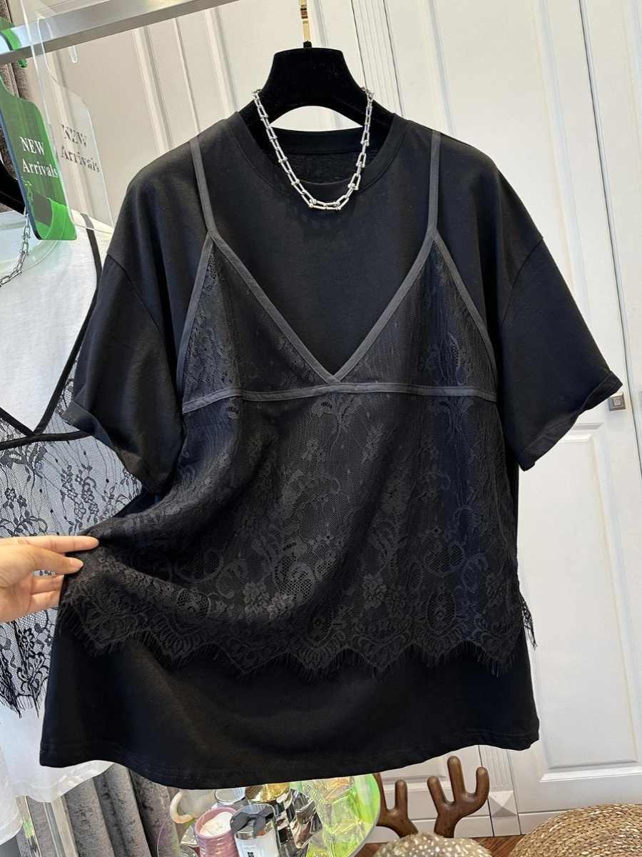 Fashion Stitching Casual Short Sleeve Fake Two Pieces