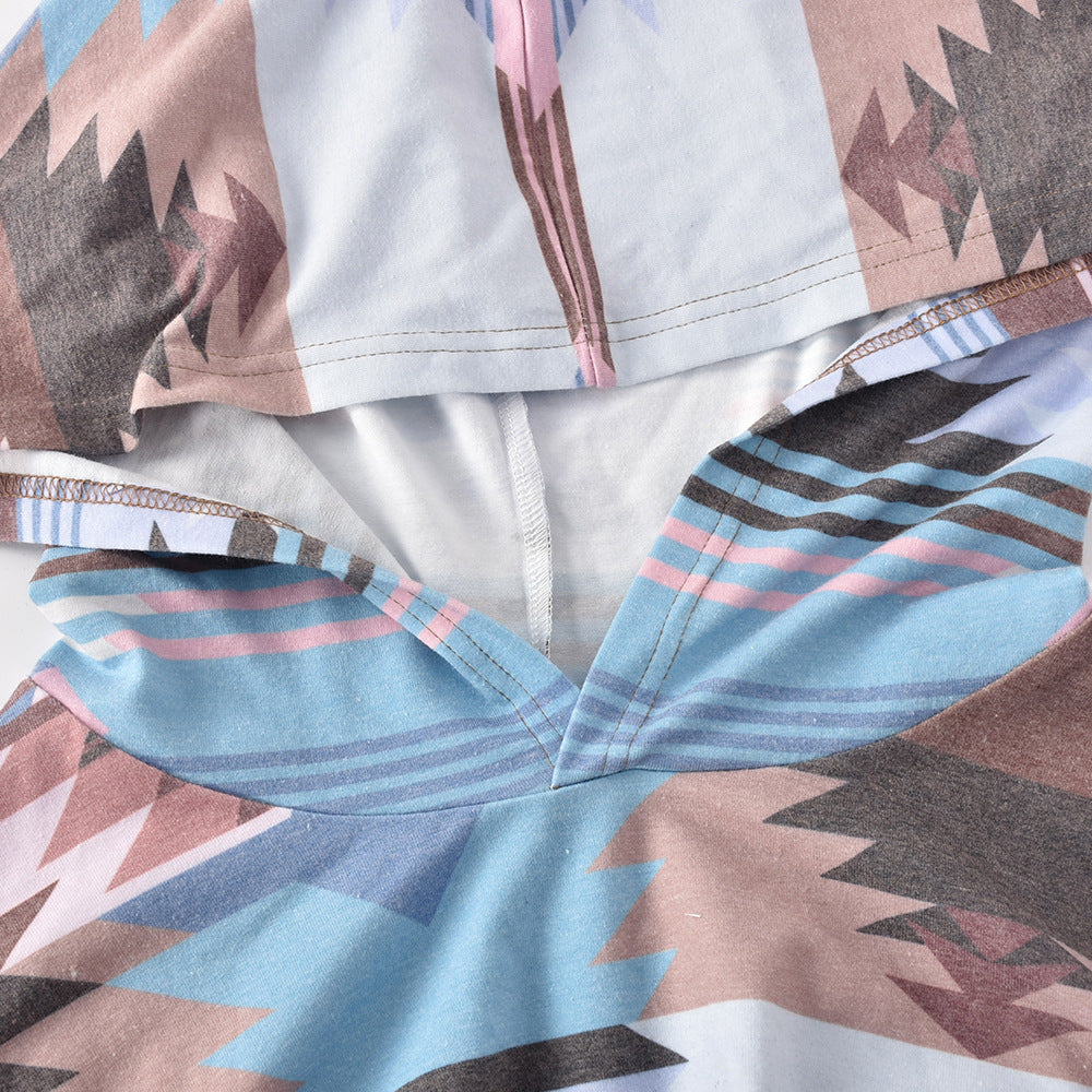 Loose Contrast Pocket Pattern V-neck Hooded Sweater In Spring