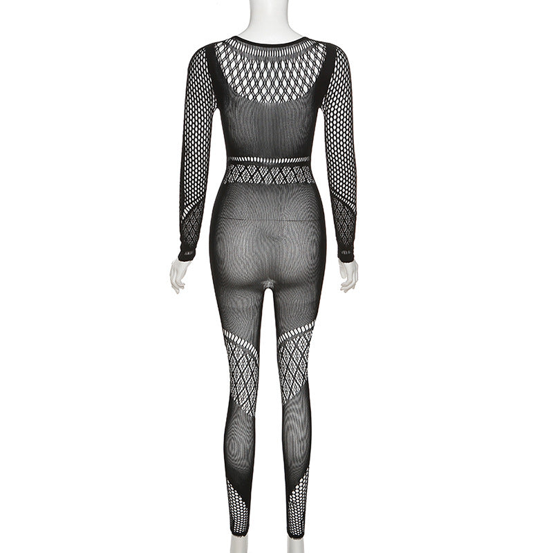 Women's Mesh See-Through High Waist Jumpsuit